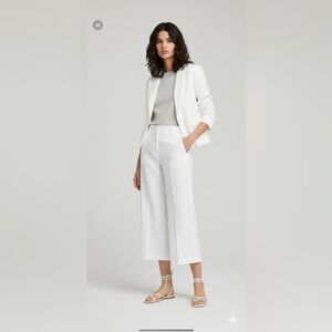 Theory Clean Terena Linen Wide‎ Leg Cropped Pants Women's 00 White Gauchos